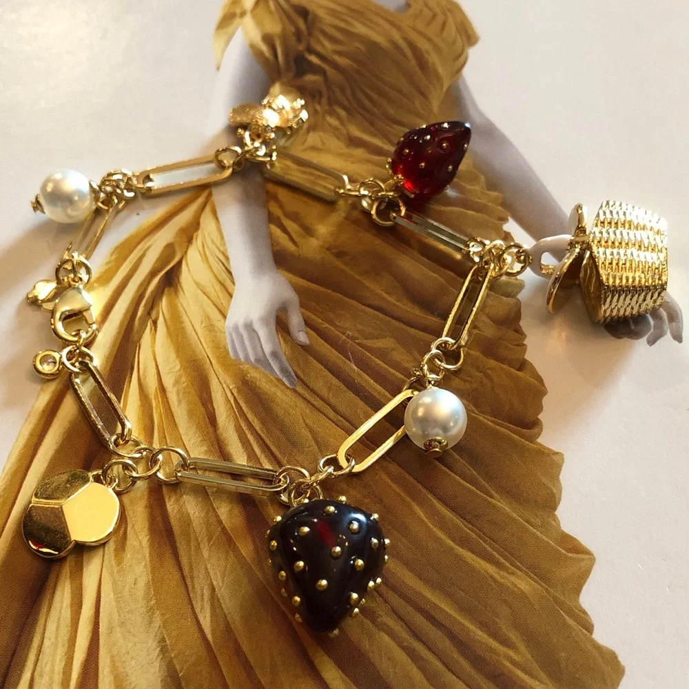 Authentic New with card kate spade Gold Strawberry Charm Bracelet - Picture 3 of 11